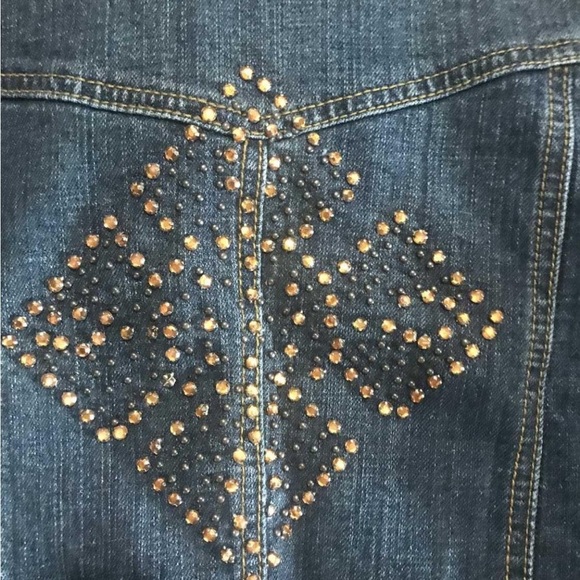 UB Jeans women’s large cropped denim jacket, rhinestone beaded, Y2K, dark blue - Picture 5 of 12